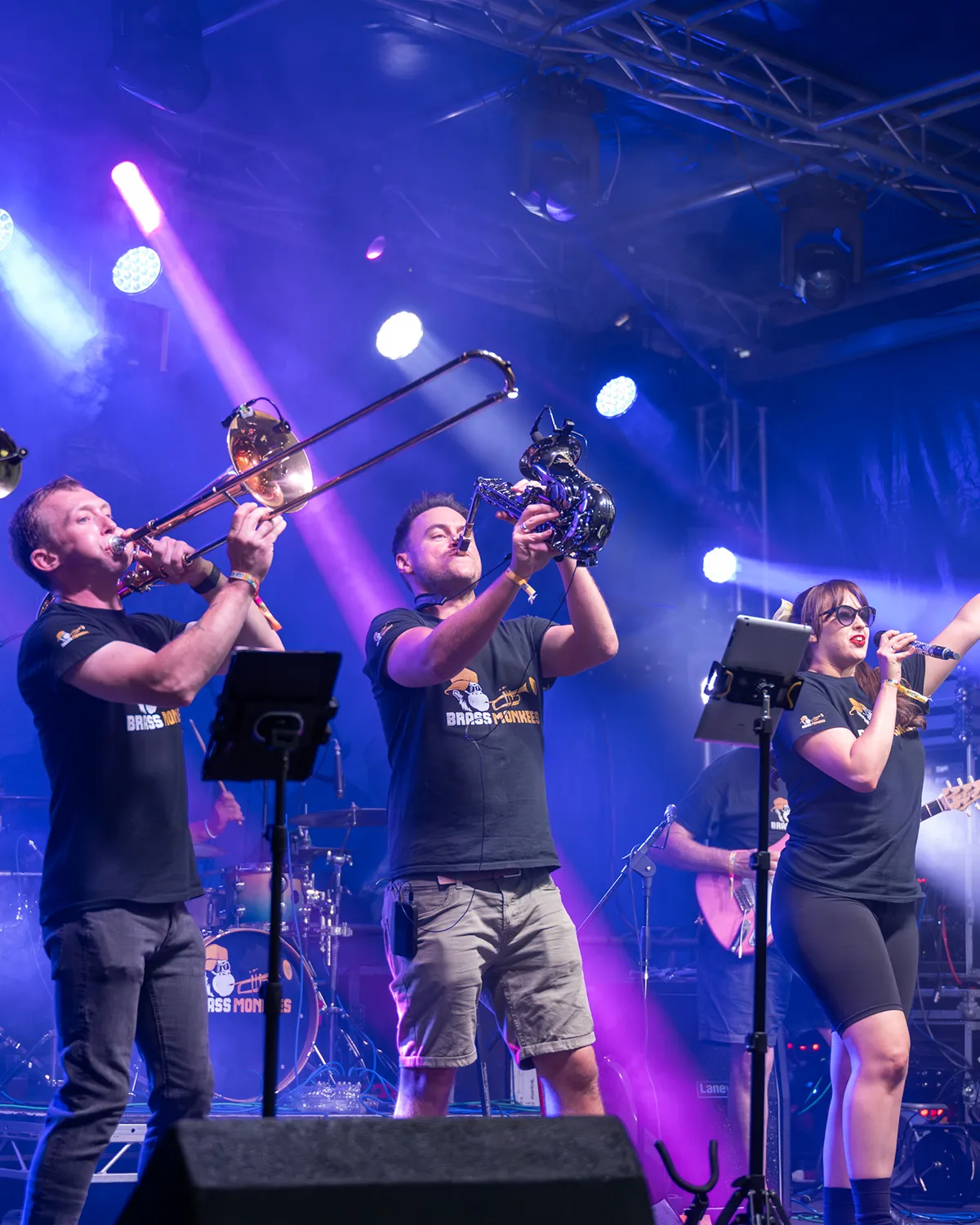 Brass Monkees on stage at a North Wales festival