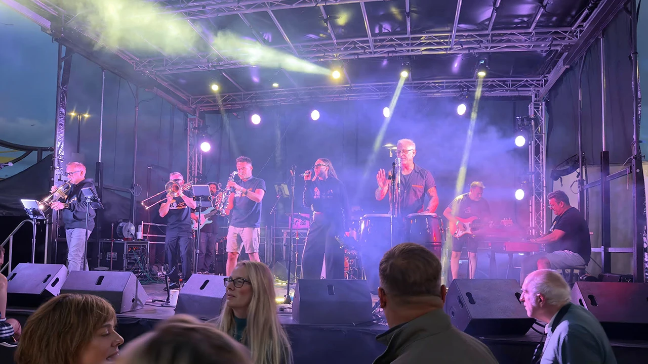Brass Monkees performing live at Beach Fest, filmed from the crowd