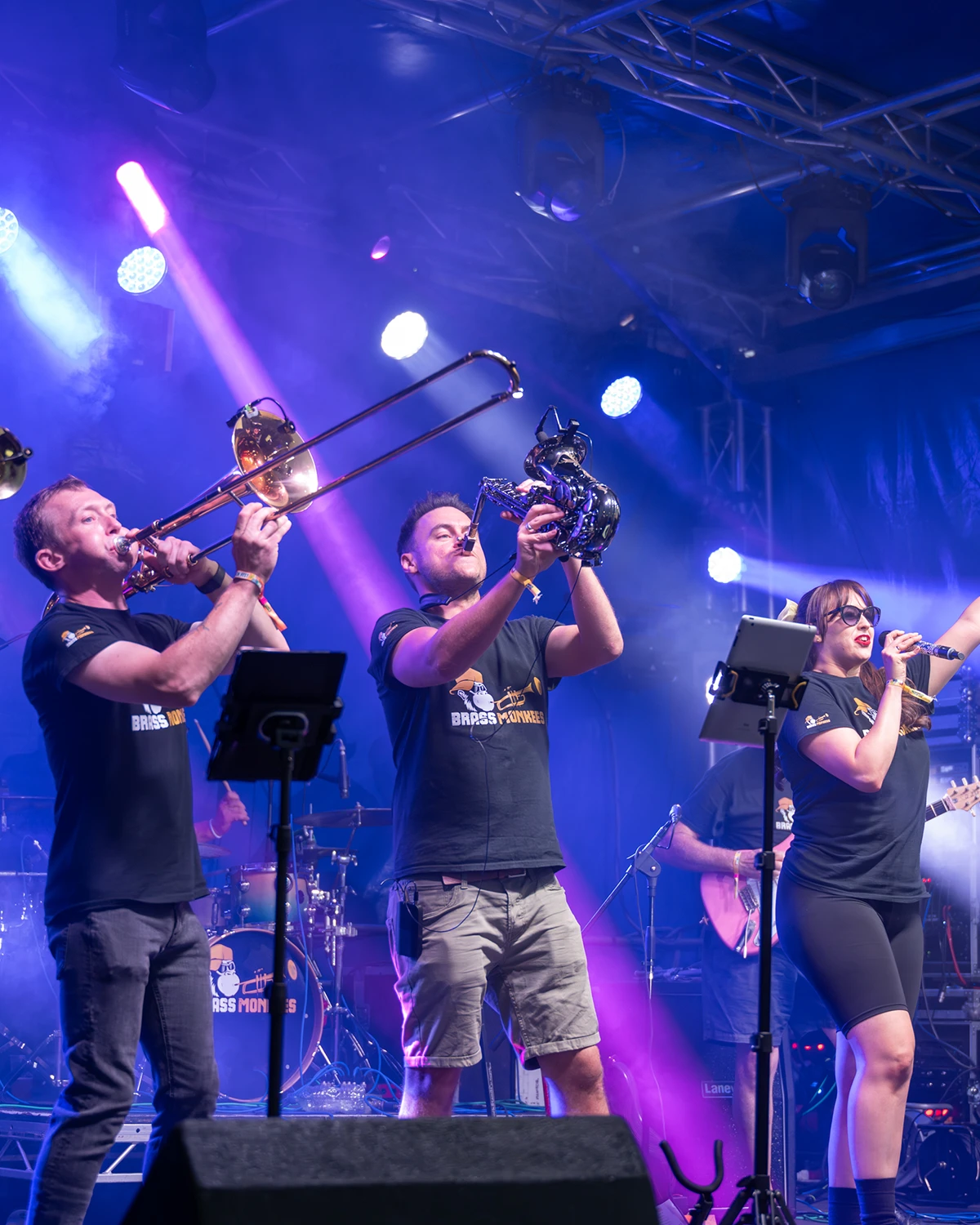 Brass Monkees 9-piece live band performing soul, funk and Motown on stage