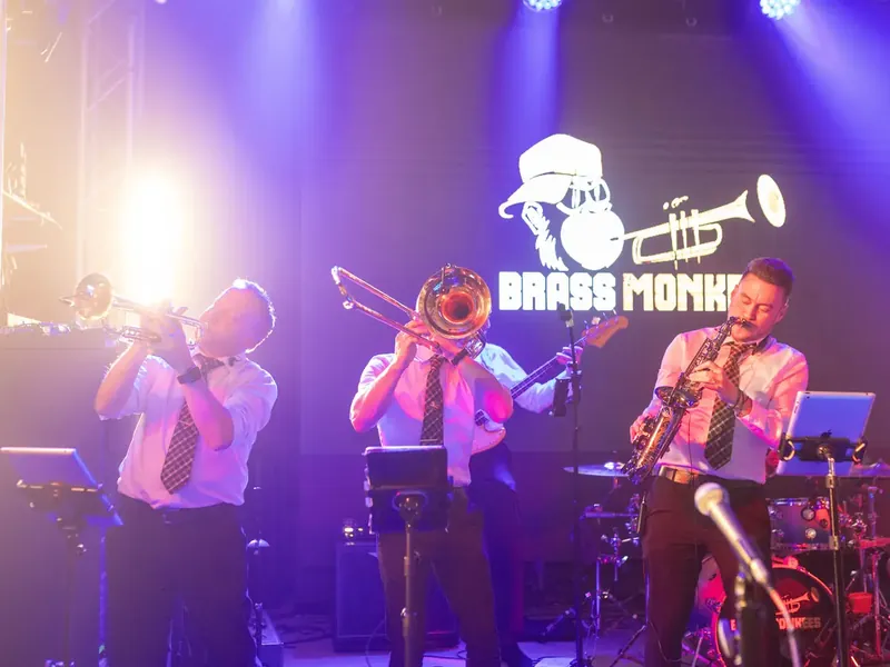 Trumpet, trombone and saxophone from Brass Monkees, a Cheshire function band booked direct